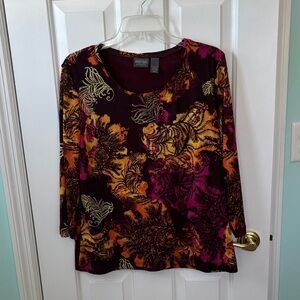 Chico's Vibrant Long Sleeve Top - Purple, Orange, Yellow